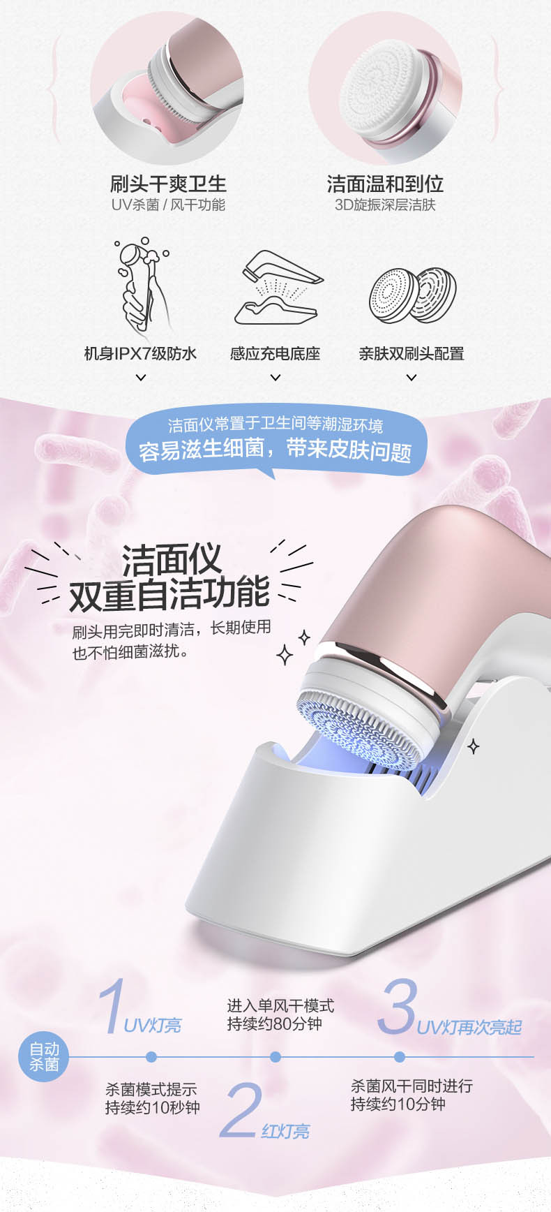 消毒潔面儀洗臉器按摩家用美容毛孔清潔器充電便攜方案開發(fā)