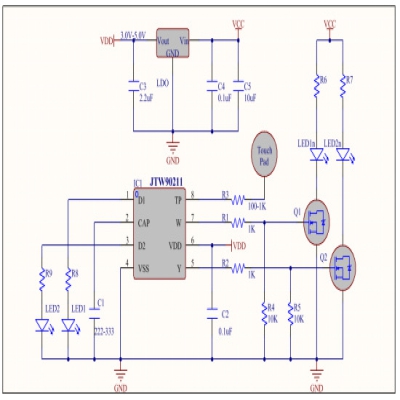 JTW90211臺(tái)燈照明觸摸芯片循環(huán)輸出電容觸控IC小家電LED方案開發(fā)